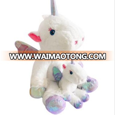 Mom and Baby Soft Rain Unicorn Large  Plush Toy  with Wings Embroidery